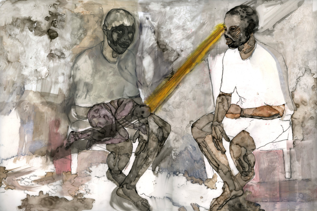 The Lure of the Tenderonies. 2011. 24″ x 36″ Ink, charcoal, graphite, and oil bar on polypropylene.